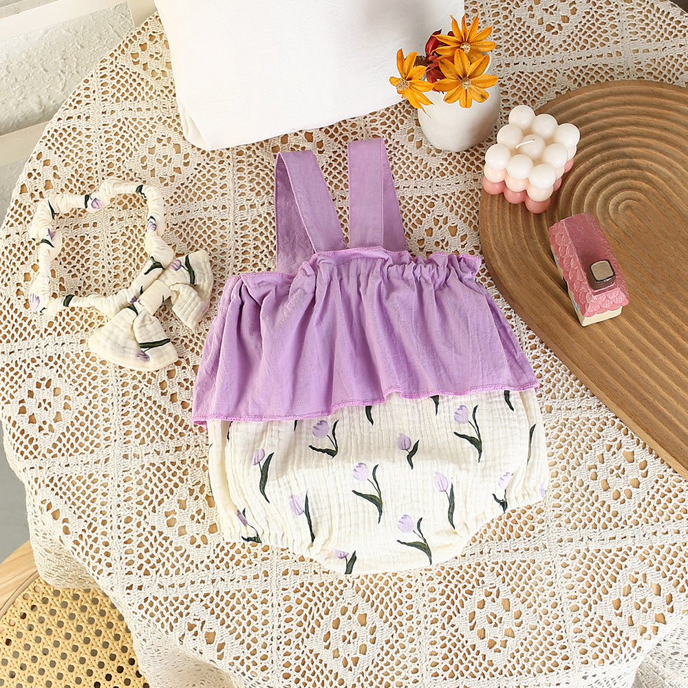 Baby summer suspender bag butt shirt summer thin fashion vest printing tulip triangle khaki baby girl summer