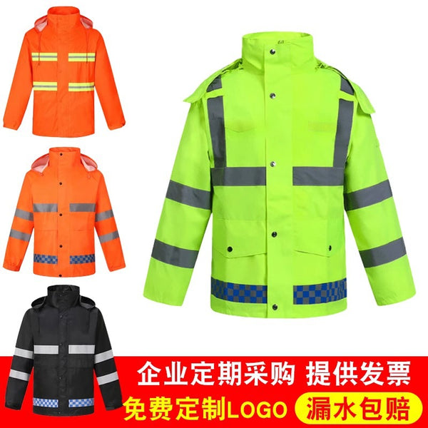 Split traffic duty, sanitation, reflective full-body outdoor fluorescent raincoat, rainstorm-proof thickened raincoat set, rain pants
