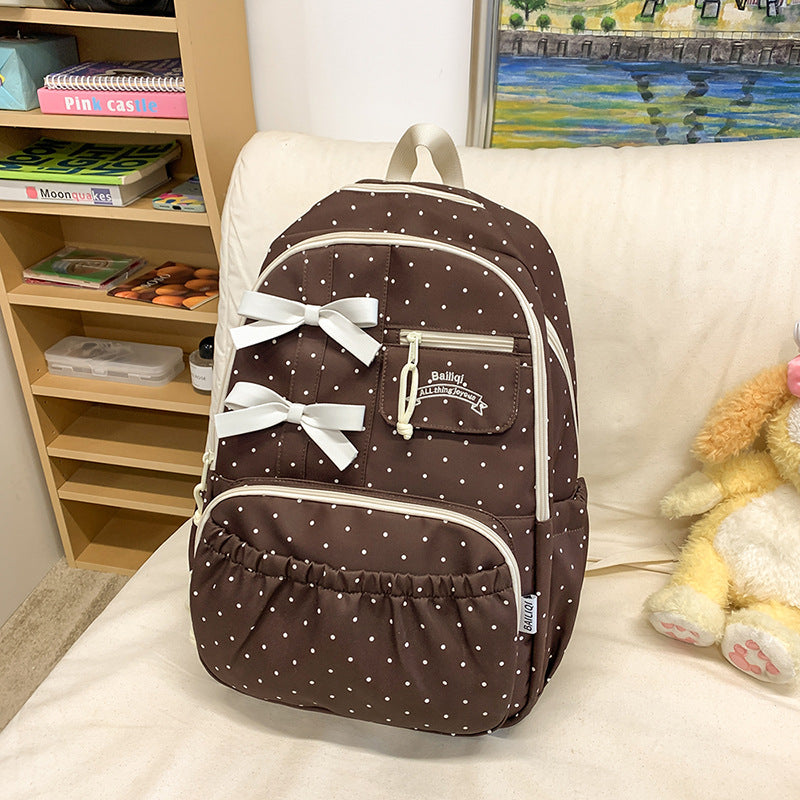 Korean style ins-style bowknot polka dot cute girly backpack - fresh & chic backpack for middle school and college girls