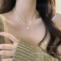 French vintage rose tag pendant pearl necklace - x1064 gold