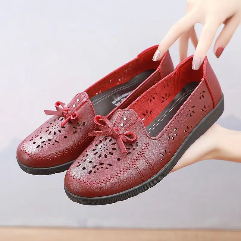 Soft leather soft bottom ladieswear shoes flatsabrasion resistantwaterproofbows work shoes wechat group purchase live broadcast one piece dropshipping