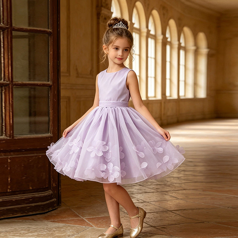 European and american style new girls' dress - lace mesh tutu skirt with bow neckline - princess style - direct from manufacturer - in stock