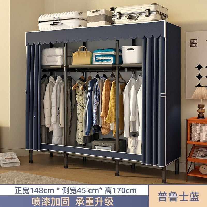 Simple wardrobe for home bedroom steel frame thickened and thickened steel pipe assembled cloth wardrobe rental room strong and durable cabinet