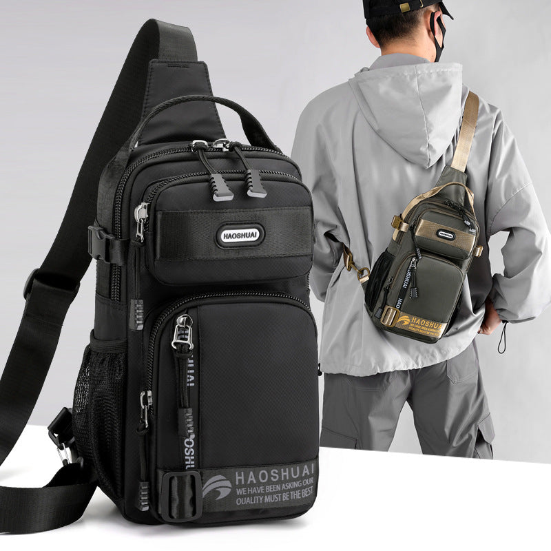 HAOSHUAI new men's breast bag simple shoulder messenger bag multi-functional trendy brand oblique backpack trendy messenger bag