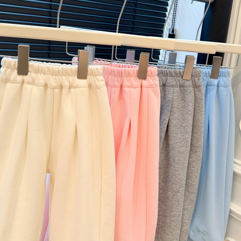 Girls' spring new casual pants, baby girl bowknot sweatpants, kids' fashionable sports pants, children's korean style trendy clothing