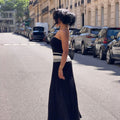 European and american cross-border women's fashion:  summer new arrivals - sexy and chic bandeau color block slimming pleated dress