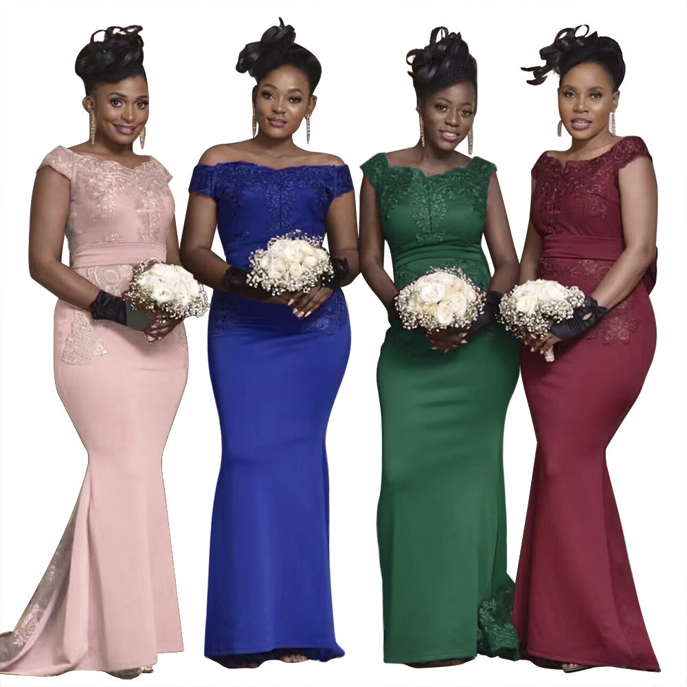 new european and american style african women's bridesmaid dresses long gowns  train evening party dresses
