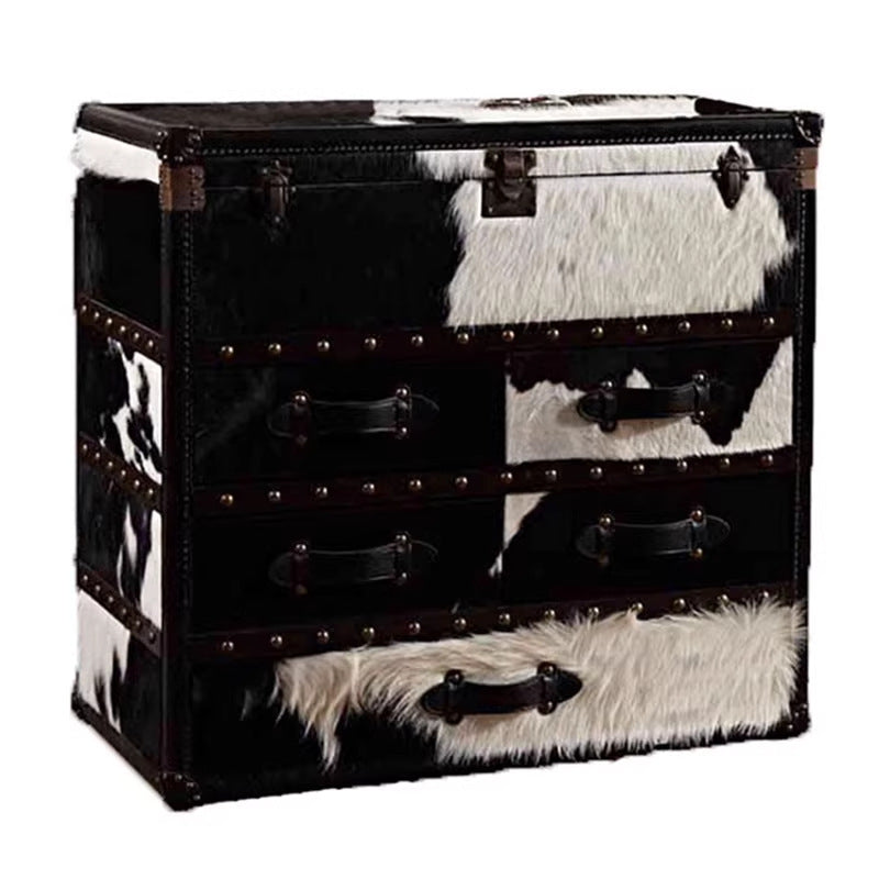 Medieval style furniture american cowhide entrance cabinet retro leather suitcase coffee table b&b cigar bar storage storage chest