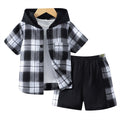 e-commerce special summer plaid plaid children's hooded short-sleeved shirt suit