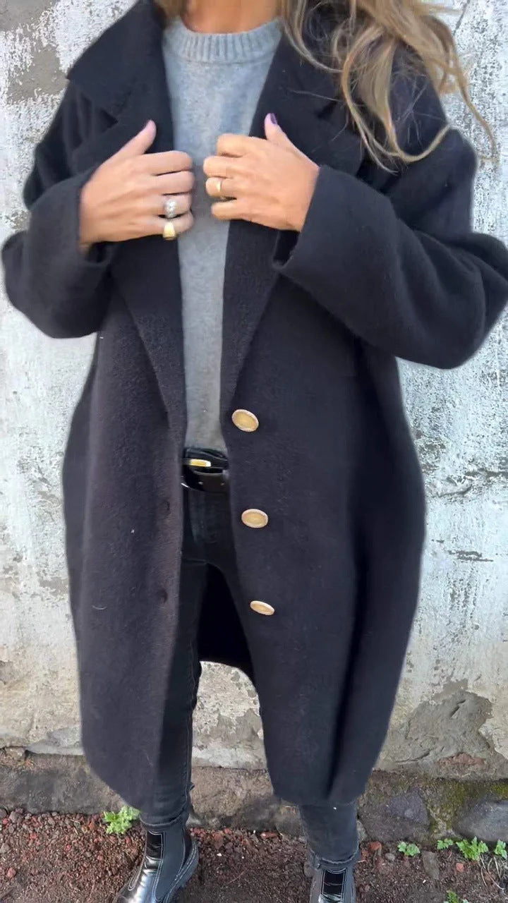 2024 new amazon women's fall/winter lapel long sleeve casual wool blend coat