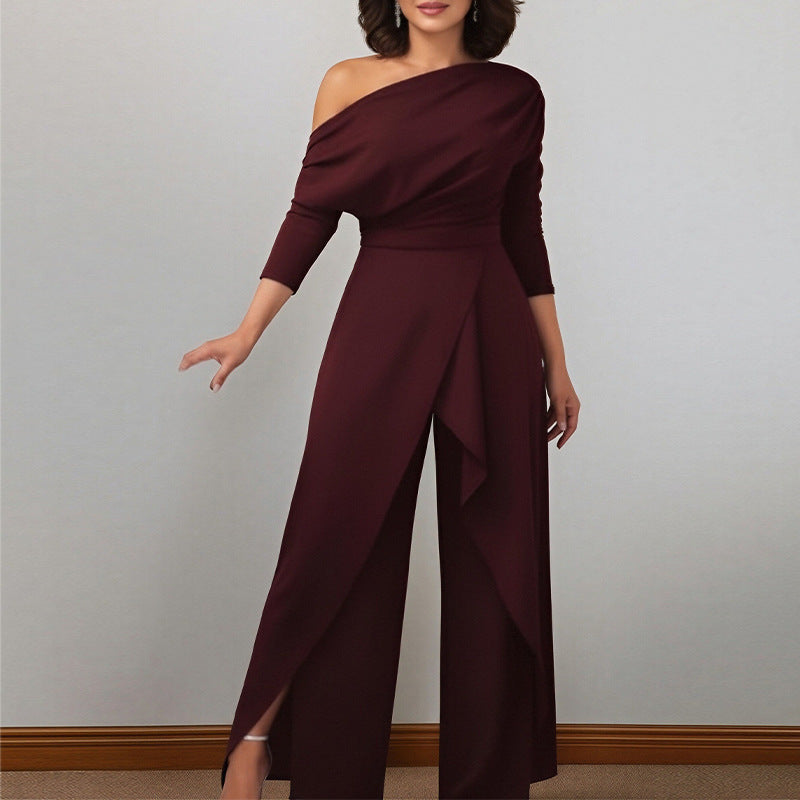 cross-border e-commerce women's fashion: european and american summer new arrivals - stylish, chic, and trendy solid color wide-leg jumpsuit for work and casual wear
