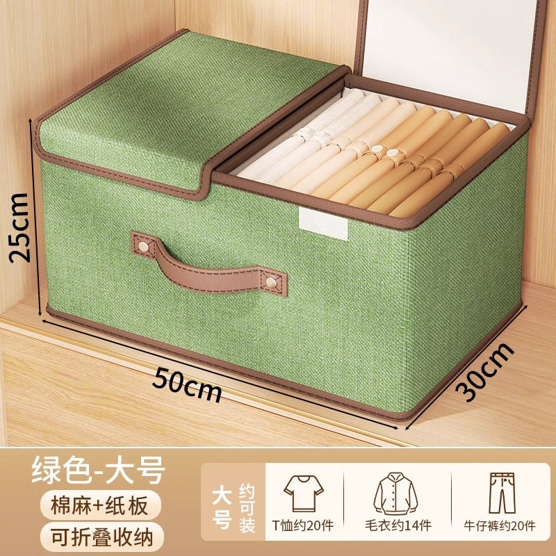 Clothes storage box Household wardrobe layered storage artifact with lid Clothes pants folding storage basket box