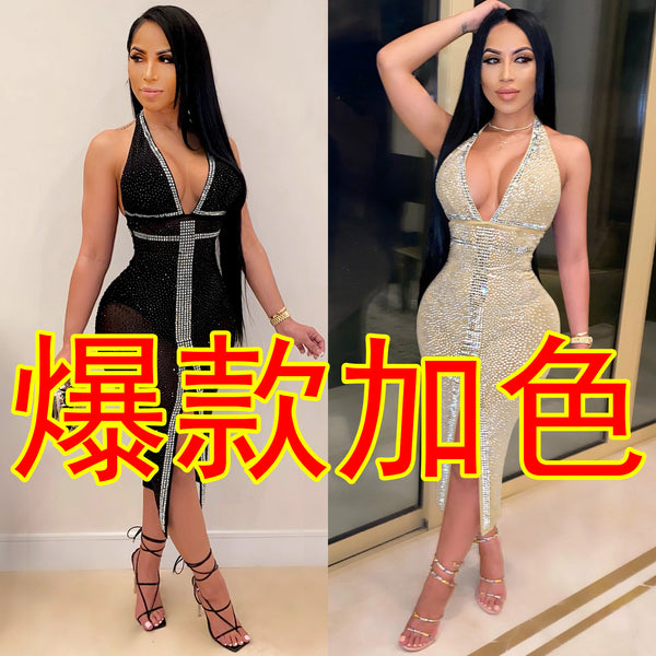 X3732 European and American fashion new products   sexy nightclub mesh perspective women's dress hot diamond