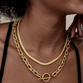 Amazon bestseller: gold-tone layered cable chain necklace with stainless steel ot clasp - everyday minimalist choker