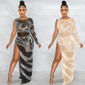 X5622   fashion sexy nightclub rhinestone single long sleeve asymmetrical slit maxi dress