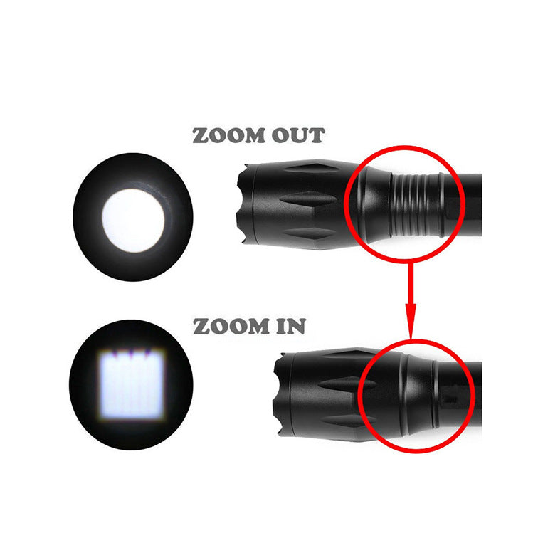 Cross-border telescopic zoom strong light flashlight household outdoor night fishing night riding easy to carry strong light flashlight