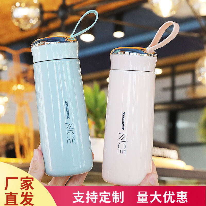 Stylish nice cup - custom printed logo pattern plastic shell double-walled glass water bottle - promotional advertising cup - small gift cup