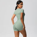 European and american nude feel tight-fitting short-sleeve t-shirt yoga outfit high-waisted butt-lifting quick-dry shorts running sports fitness set for women