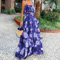 cross-border e-commerce women's fashion: european and american summer new arrivals - vacation-ready printed cami top and tiered maxi skirt set