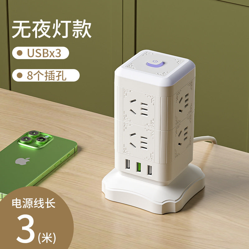 Multi-outlet vertical power strip with usb ports, multifunctional home & office power strip, cube power strip with cord management, desktop night light