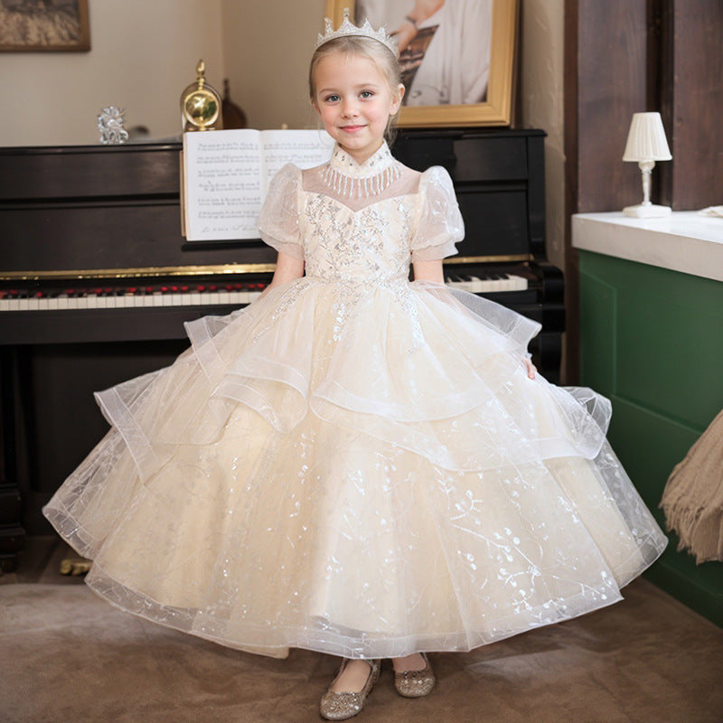 Girls' european and american princess dress wedding flower girl dress children's host runway style piano performance costume cross-border