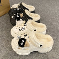 Fleece-lined cotton clogs for women, autumn and winter inner lining, 2024 new style, outer wear, height-increasing thick sole, furry cotton slippers for winter