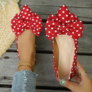 Women's foreign trade shoes: bowknot & polka dot, plus size slip-ons,  autumn collection, pointed toe, cross-border flat loafers