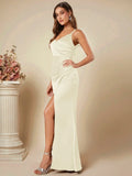 European and american cross-border women's spring/summer new satin slip dress, sexy ruched skirt for foreign trade, bridesmaid dress