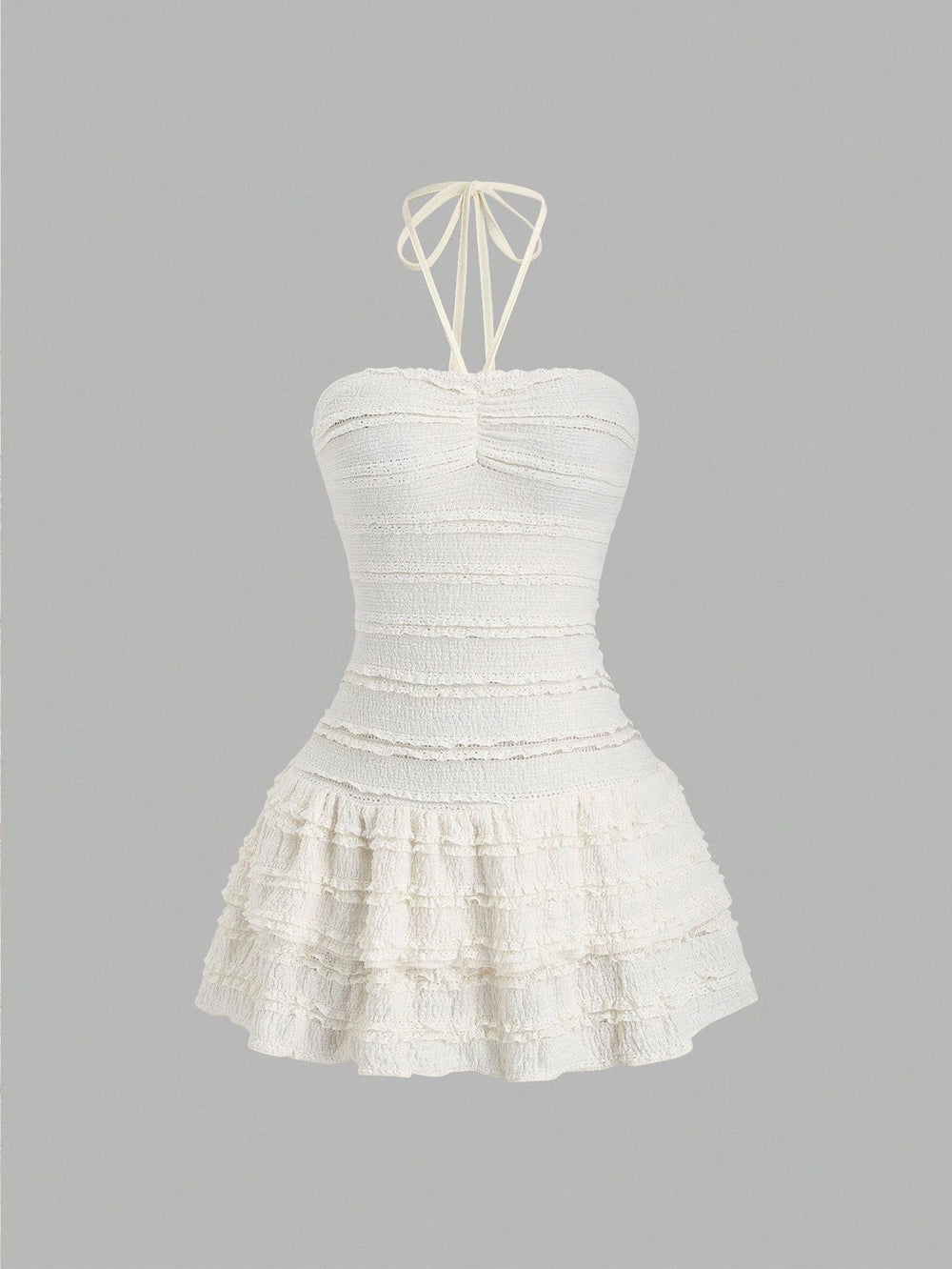 summer new arrival: white dress - sweet, french-inspired, girly, pure & alluring, fairycore, strapless/neck-halter, tiered cake dress