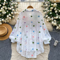 European and american style printed long-sleeve shirt for women - autumn flocked, rhinestone-embellished, loose fit, slimming, lightweight, designer top - trendy and chic