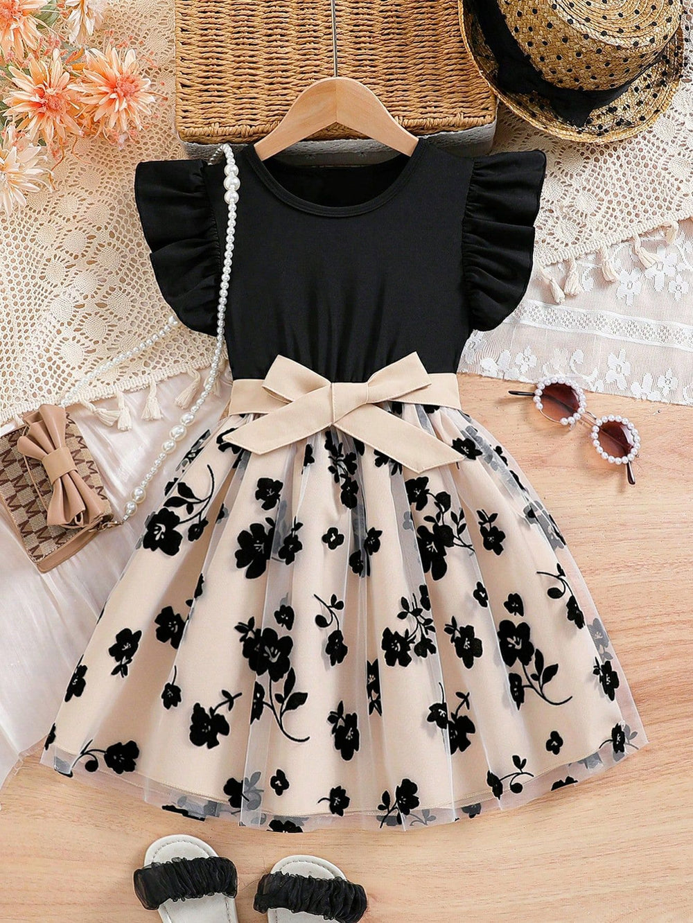spring/summer new arrivals: european & american style girls' flutter sleeve knit pullover dress - princess dress for toddlers and young children