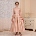 Custom-made girls' formal dresses for export: v-neck, bow accent, long princess dress for mid-to-large children, european and american style satin skirt