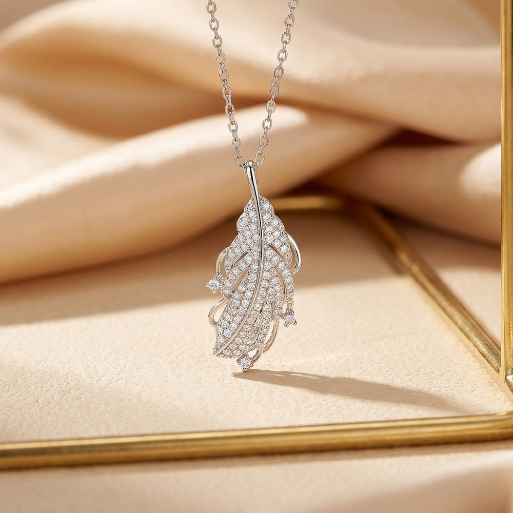Popular popular exquisite full diamond inlaid zirconium feather necklace accessible luxury niche women's easiest for matchelegant titanium steel clavicle chain jewelry