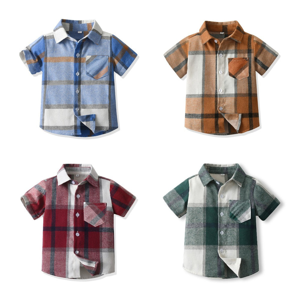 New arrivals: boys' spring/summer shirts - wholesale children's plaid short-sleeve shirts for big and middle-sized boys
