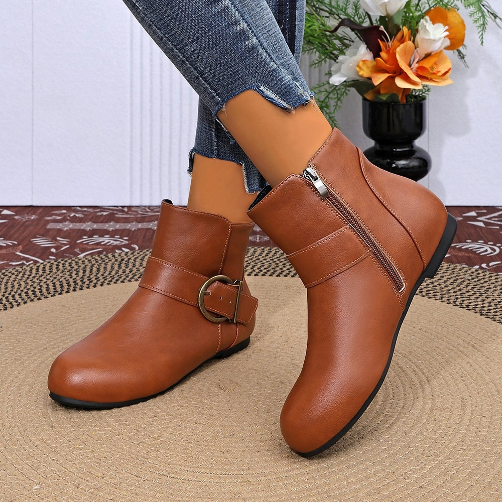 plus sizefashion chelsea large ring buckle side zipper boots fall and winternew arrivalpure colorflats cross-border fashion boots