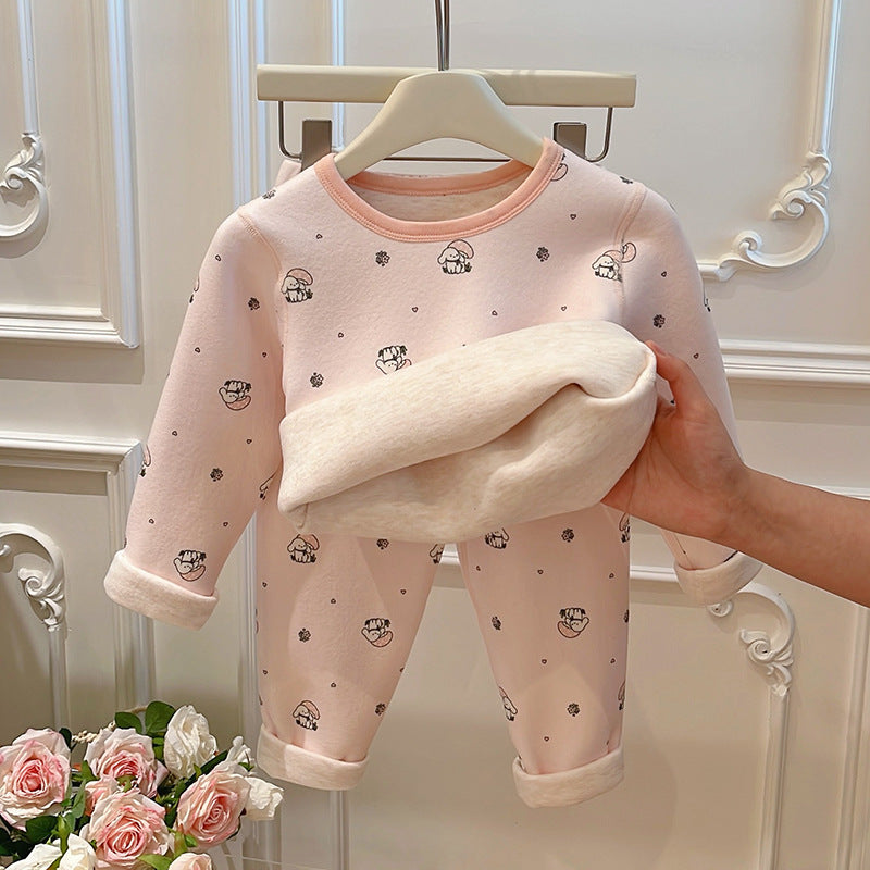 Pre-order: kids' fleece-lined thermal underwear set (ages 6-12) - girls' & boys' styles, trendy home wear, children's clothing