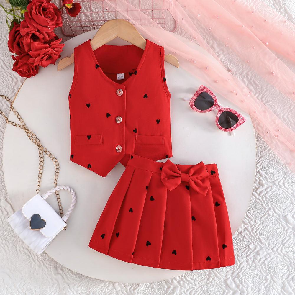 european and american style baby summer outfit: sweet heart pattern kids' set - princess-inspired sleeveless vest dress