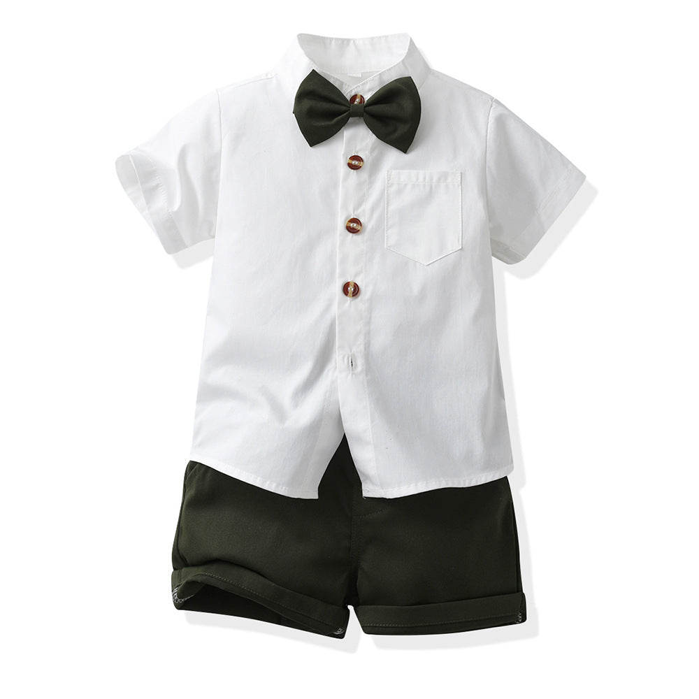 Wholesale children's first birthday performance outfit from source manufacturer: stand collar, new summer korean style, boys' short-sleeved performance/choir uniform