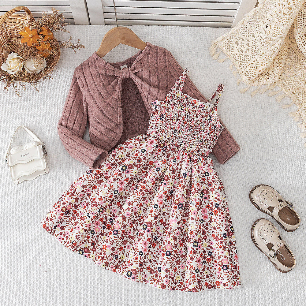 autumn new arrivals: european & american style textured shawl long-sleeve floral dress for girls - princess style