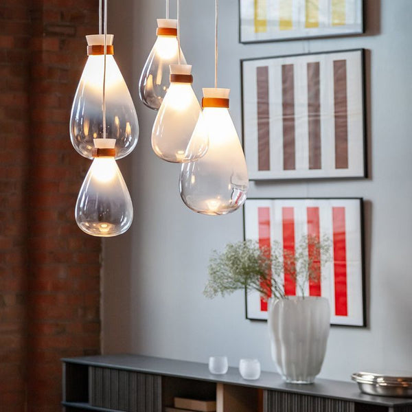 Nordic designer guest restaurant bar bedroom bedside lamp multi-head balloon leather decoration water drop glass chandelier
