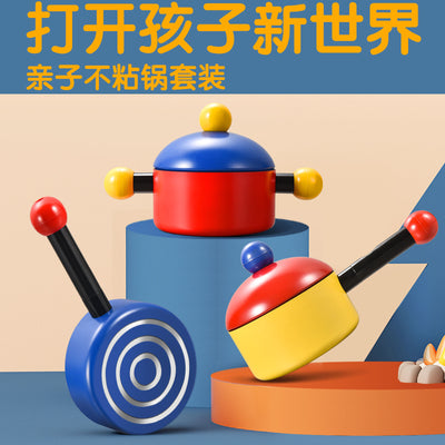 Cute kids pot food supplement pot double ears non-stick pot with cover steaming and soup making mini kitchen multi-functional suit pot