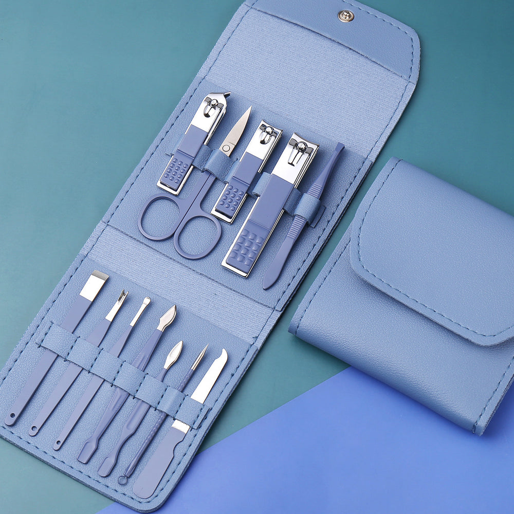Matcha green dropshipping pedicure knife manicure tool stainless steel nail scissors suit 16-piece beauty pliers manicure full set