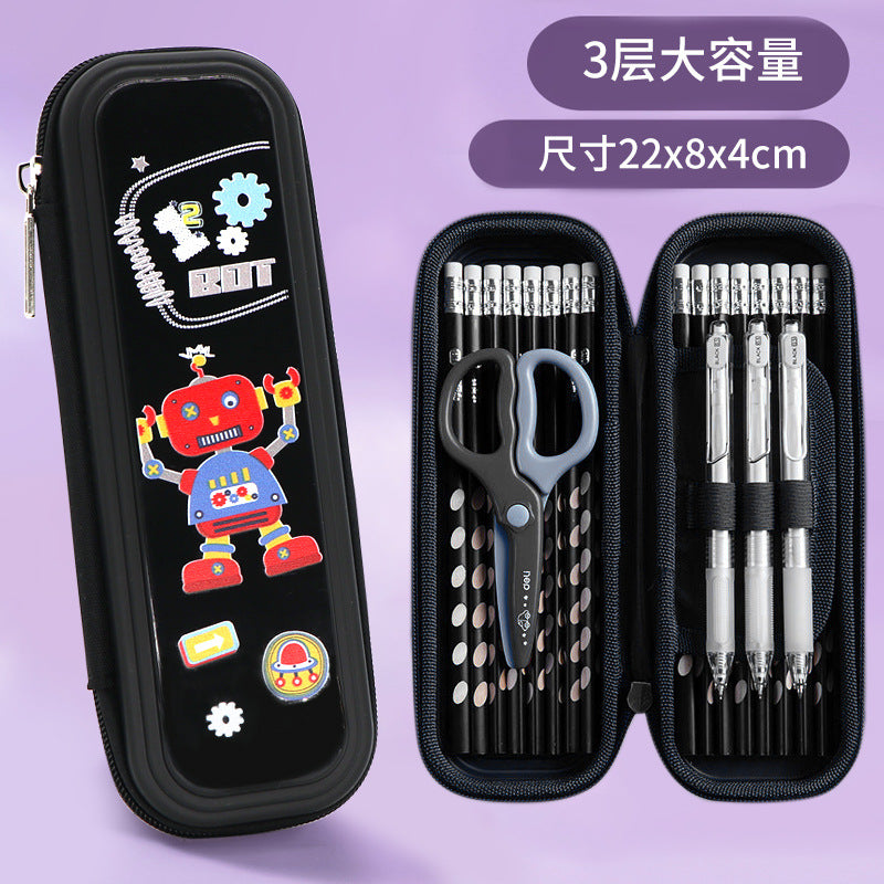 Processing custom stationery box printing logo cartoon primary school student pencil bag wholesale plastic PP waterproof large capacity pencil case