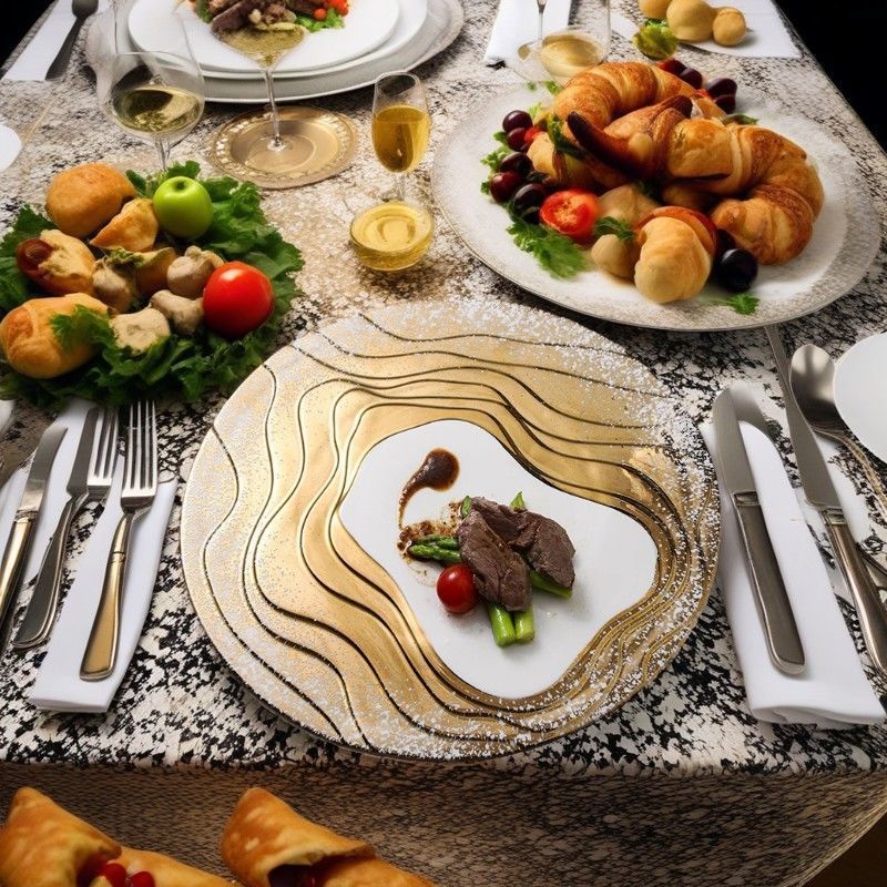Personalized artistic ceramic western food plating plates for restaurants and hotels - light luxury gold-trimmed ceramic plates for steak and high-end desserts