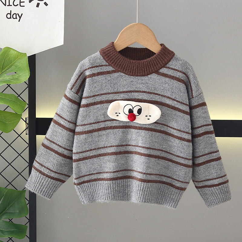 Kids' sweater  new arrival: fleece-lined, thickened knit base layer, cartoon korean style pullover sweater for boys
