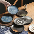 Japanese-style ceramic dinner plates - shallow plates, flat plates, western dinnerware, high-end hotel tableware, steak plates, retro & stylish serving dishes
