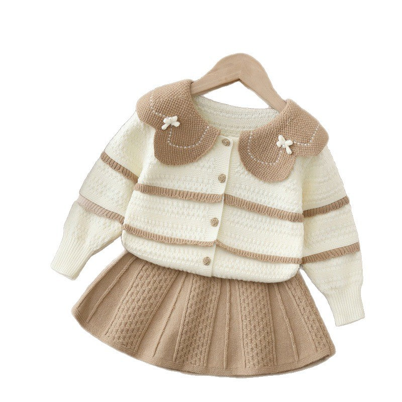 Girls' knit sweater set - new  collection: oversized collar sweater and pants set