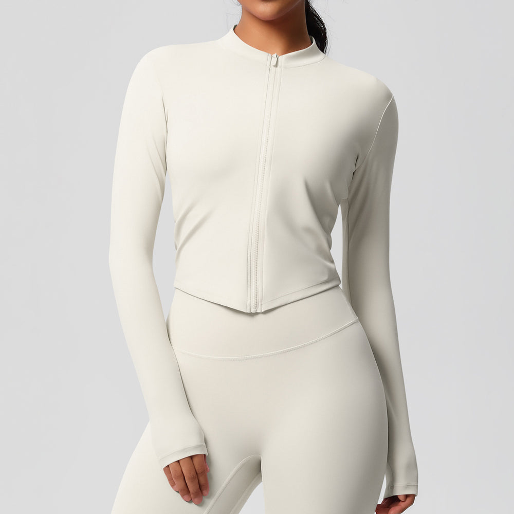 Ready-to-ship cross-border quick-dry brushed fleece workout zip-up top - women's running, activewear, and yoga long sleeve