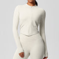 Ready-to-ship cross-border quick-dry brushed fleece workout zip-up top - women's running, activewear, and yoga long sleeve