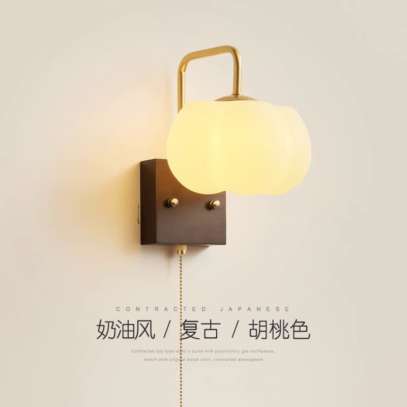 Walnut modern LED wall lamp new Chinese pumpkin bedroom book room bedside lamp Chinese style aisle lamp